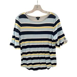 Ann Taylor Factory Striped Ruffle Sleeve‎ Top Women's Size Large
